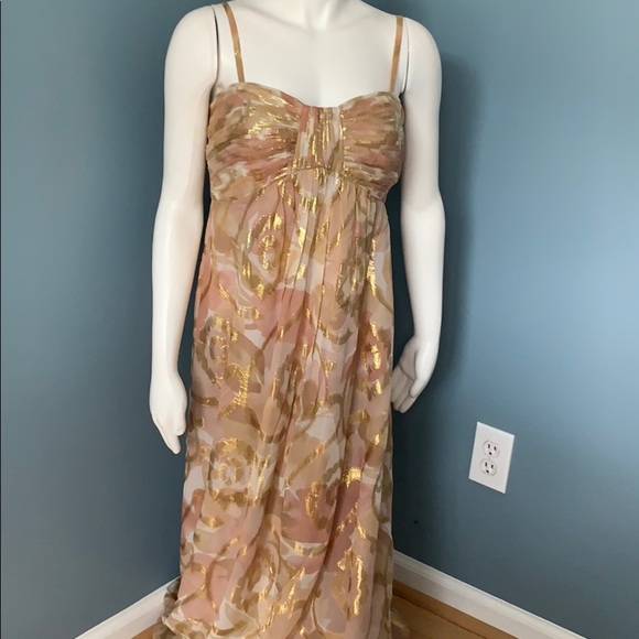 Oleg Cassini Metallic Foil Chiffon Maxi Dress - 8 - Picture 1 of 9